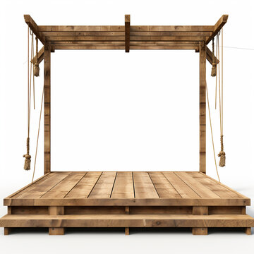 photorelistic wooden 3x3 meter platform with a gallowon white background сreated with Generative Ai