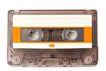 PNG of vintage plastic stereo cassette tape from the 80s isolated on black background for listening...