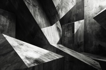 Discover the mesmerizing beauty of abstract shapes captured in this black and white photograph, A contemporary design with angular, geometric shapes in monochrome, AI Generated
