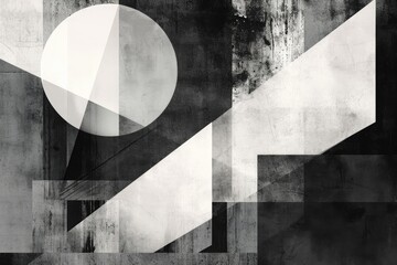 A captivating black and white abstract painting with a prominent circular form, A contemporary...
