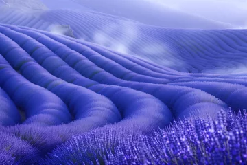 Fototapeten Misty lavender hills. Surreal landscape. Background image. Created with Generative AI technology. © Artem
