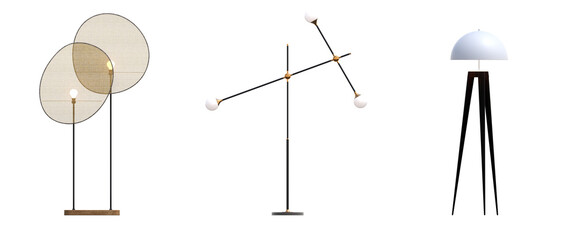 floor lamp isolated on white background, interior lighting, 3D illustration, cg render