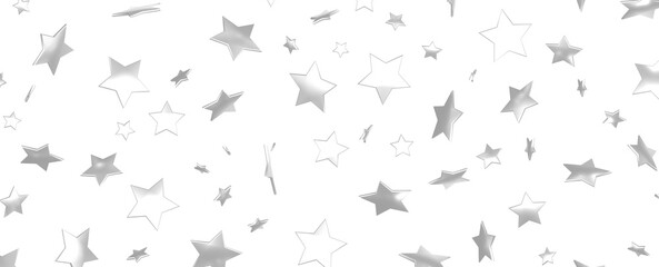 Silver star of confetti. Falling stars on a white background. Illustration of flying shiny stars.
