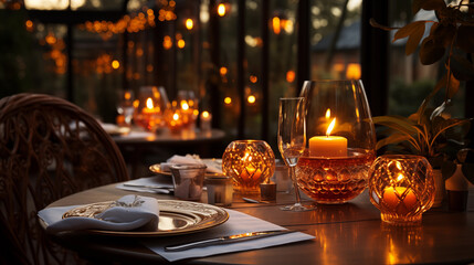 Candlelight dinner table in a restaurant