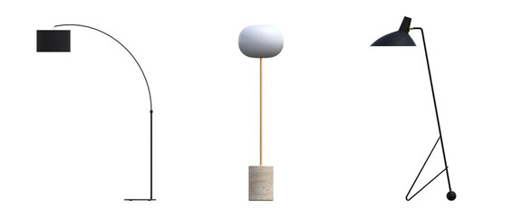 floor lamp isolated on transparent background, interior lighting, 3D illustration, cg render
