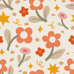 Cute seamless pattern with small flowers and botanical elements. Vector hand drawn floral background for textile, fabric, print, wallpaper. - 750811389