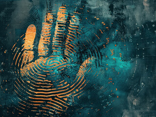 Vibrant Abstract Handprint A Fusion of Blue and Orange on a Textured Canvas Background