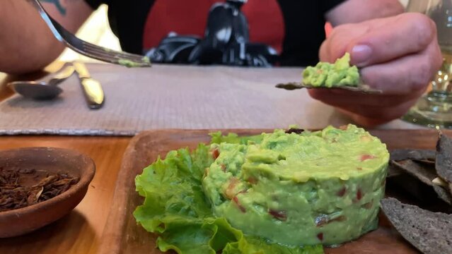 traditional mexican chiapas food guacamole with grasshopper and tortilla 