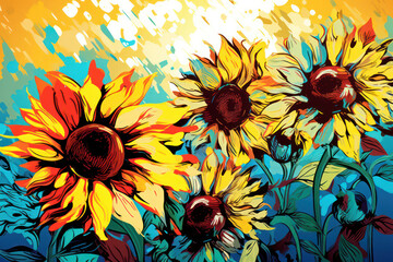 Yellow Sunflower: Vibrant Impressionism in a Colorful Nature Field