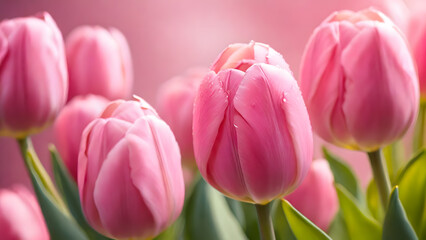 Fototapeta premium Close up of a pink and white tulips in spring