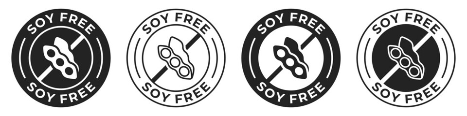 Soy free label. Soybeans free icon. No allergen vector illustration for product packaging logo, sign, symbol or emblem. Zero soy badge isolated. - obrazy, fototapety, plakaty