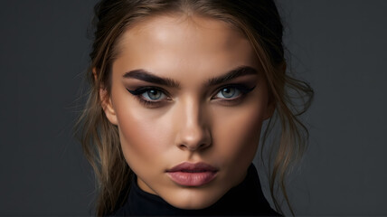 Fototapeta premium A portrait of a beatiful model woman with blonde hair and blue eyes