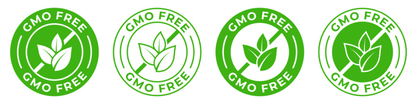 GMO free label. Non GMO icon. Organic cosmetic or food vector illustration for product packaging logo, sign, symbol or emblem. No chemicals badge isolated.