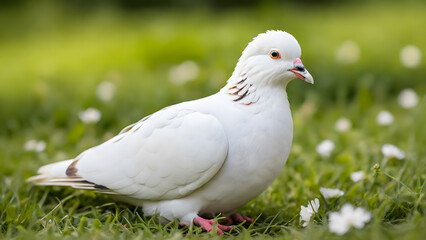 Fototapeta premium White dove on green grass