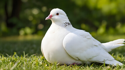 White dove on green grass