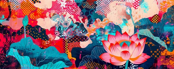 Fototapeta na wymiar Colorful and Abstract Lotus Flower Artwork - Symbolizing Purity and Enlightenment