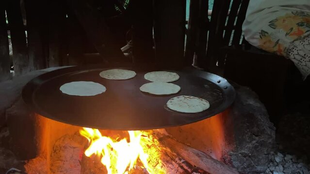 traditional Maya food tortillas of korn mexican mais cocked on fire 