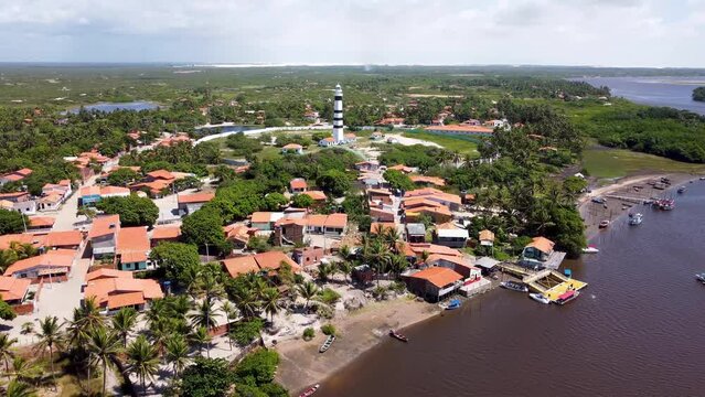 Mandacaru Lighthouse At Barreirinhas Maranhao Brazil. Maritime Iconic Structure. Landscape Sky Clouds Waterfall Waterfalls. Landscape Landscapes Waterfall Mountain Panorama.