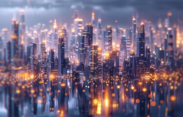 Fototapeta premium large futuristic cityscape with lights at night Generative AI