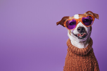 The face of an animal in a sweater is obscured, evoking intrigue against a purple backdrop