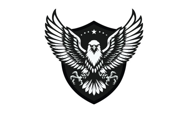 Shield with eagle, wings, flying logo design icon 