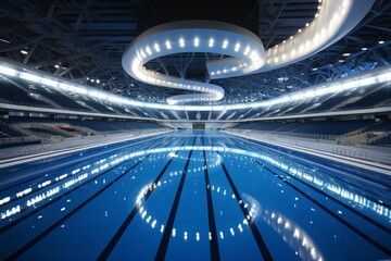 A vibrant olympic swimming pool captures the spirit of champions, where aspirations take flight and limits are surpassed