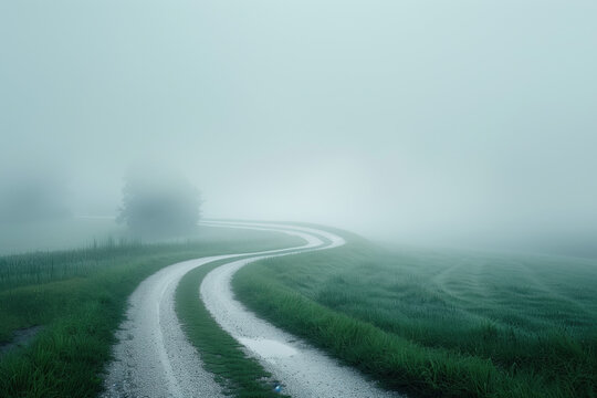 Road in the fog. Misty landscape. Background image. Created with Generative AI technology.