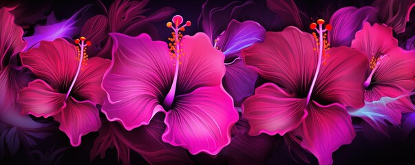 Colorful neon pink tropical hibiscus flower background.