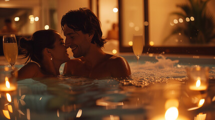 Couple enjoying romantic moments in the bathtub 