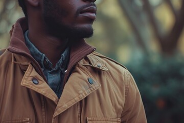 Handsome african american male model with masculine and expressive pose posing for cinematic portrait shoot