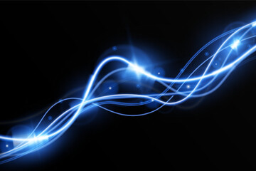 Light blue trail wave vector.Glowing smooth curved lines.Laser wave,glowing light effect,blue trail.