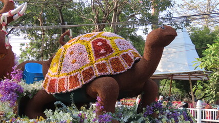 Beautifully decorated flower floats at the flower festival in Chiang Mai, Thailand on February 1st,...
