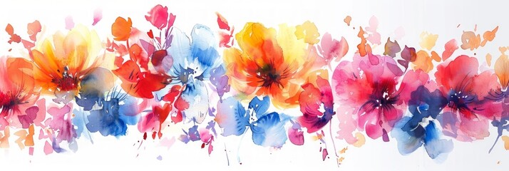 Vibrant Watercolor Flowers on White Background Generative AI