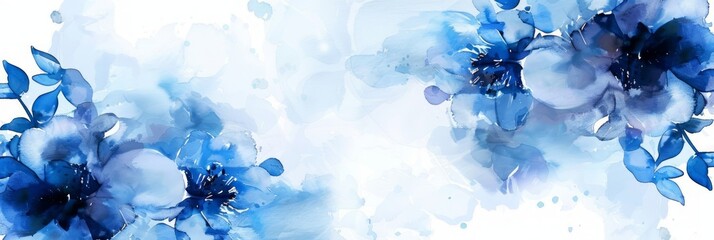 Fototapeta na wymiar Blue Watercolor Flower Illustration on White Background Generative AI