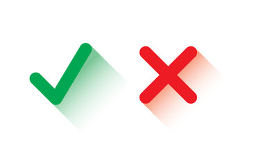 green check sign, red cancel sign concept. shaded confirmation symbol and cancel symbol