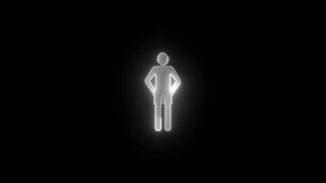 Boy icon glowing neon white color animation black background