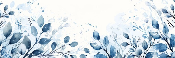 Fototapeta na wymiar Blue and White Winter Botanical Branches Abstract Art Generative AI