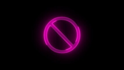 Do not icon glowing neon pink color animation black background - Powered by Adobe