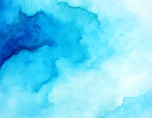 Obraz premium Watercolor background. Shades of light blue and blue on white paper.