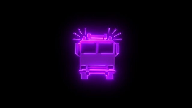 Fire engine icon glowing neon purple color animation black background