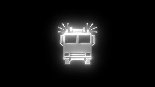 Fire engine icon glowing neon white color animation black background