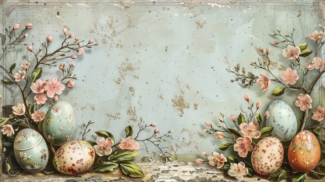 Vintage postcard style Easter Monday frame featuring old fashioned egg illustrations.
