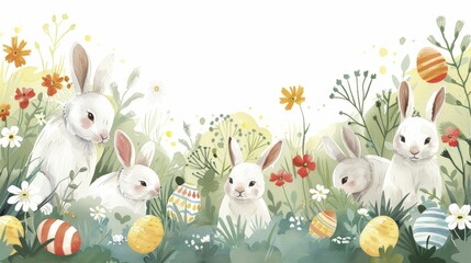 A border for Whimsical Easter Monday features playful bunnies and colorful eggs in a delightful display.