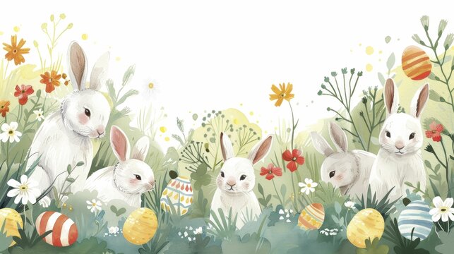 A border for Whimsical Easter Monday features playful bunnies and colorful eggs in a delightful display.