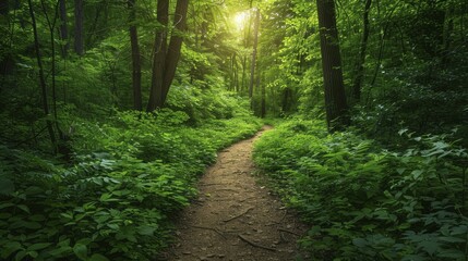 Obraz premium Celebrate World Earth Day by strolling along a lush green forest pathway at the border.
