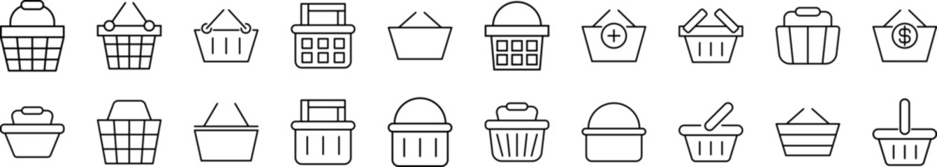 Shopping baskets Line Icons collection. Editable stroke. Simple linear illustration for web sites, newspapers, articles book
