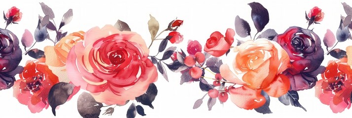 Watercolor Roses on White Background Generative AI