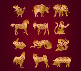 Chinese Zodiac Consists Of 12 Animals. Rat, Ox, Tiger, Rabbit, Dragon, Snake, Horse, Goat, Monkey, Rooster, Dog And Pig