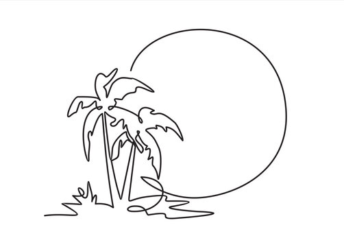 Palms Tree Continuous Line Drawing 