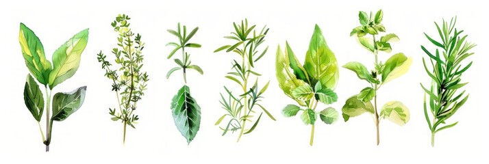 Hand-drawn Watercolor Set of Assorted Herbs and Spices Generative AI - obrazy, fototapety, plakaty